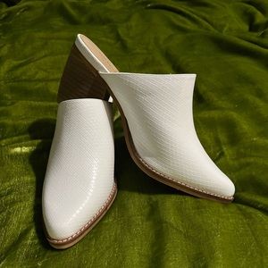 White Faux Snakeskin Mules
